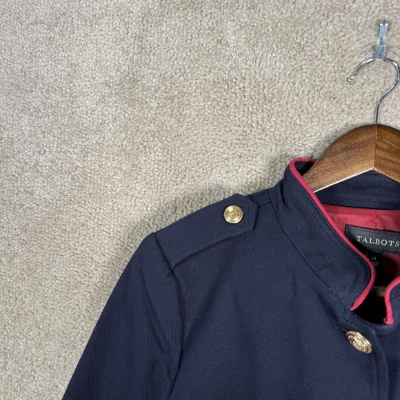 Talbots Jacket Womens 14 Navy Military Band Blazer Gold Button Red Lining - Picture 3 of 10